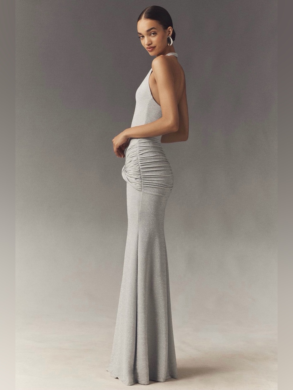 NWT Delfi Collective Soraya Metallic IceBlue Halter Maxi Dress Anthropologie (M) - Picture 6 of 12